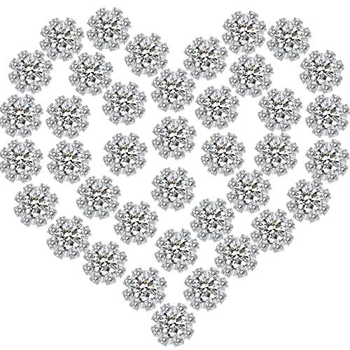100 Packs 10 mm Rhinestone Embellishments Flatback Flower Crystal Button Accessory Silver Rhinestone Buttons for DIY Jewelry Crafts Making Wedding Decoration Bridal Bouquet Invitation Hair Accessories