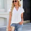 Blooming Jelly Womens Dressy Casual Blouse Business Casual Work Tops Metallic Accent V Neck Shirts Cap Sleeve Pleated Outfit (White, XL)