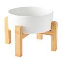 Welloyed 8'' Ceramic Raised Dog Bowl - 70Oz Dog Food & Water Bowl with Elevated Non-Slip Bamboo Stand, Dishwasher & Microwave Safe, Anti Vomiting Heavy Duty Pet Bowl for Medium and Large Dogs, White