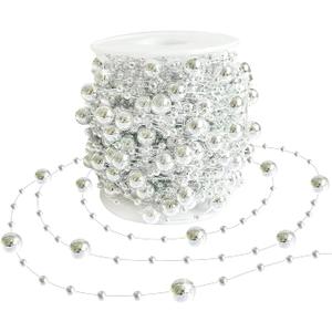 Christmas Tree Beads Garland Decoration,66 Feet Silvery Pearl Strands Chain for Christmas Tree Decor,Crafts and Holiday Décor