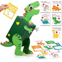 Dinosaur Valentines Day Box and Cards for Kids School, Valentines Day Gifts for Kids with Valentine Dino Card for Classroom Exchange, Party Favor (1 Dinosaur Box, 32 Valentine Cards, 1 Teacher Card)