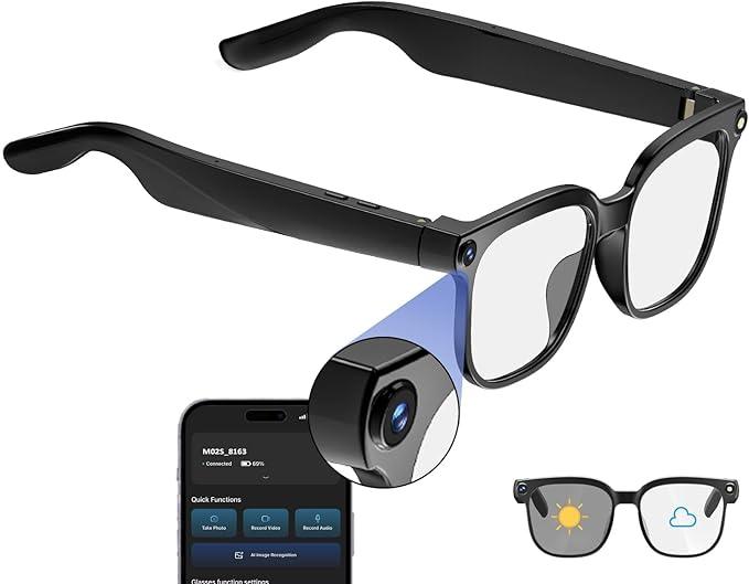 Dormiro AI Smart Glasses with Camera,4K with Audio Bluetooth Camera Glasses for Men Women 8MP 32G HD Hidden Video Recording Support Live Feed,Ai Voice Control,150+ Language Translate, Chart GPT, WiFi
