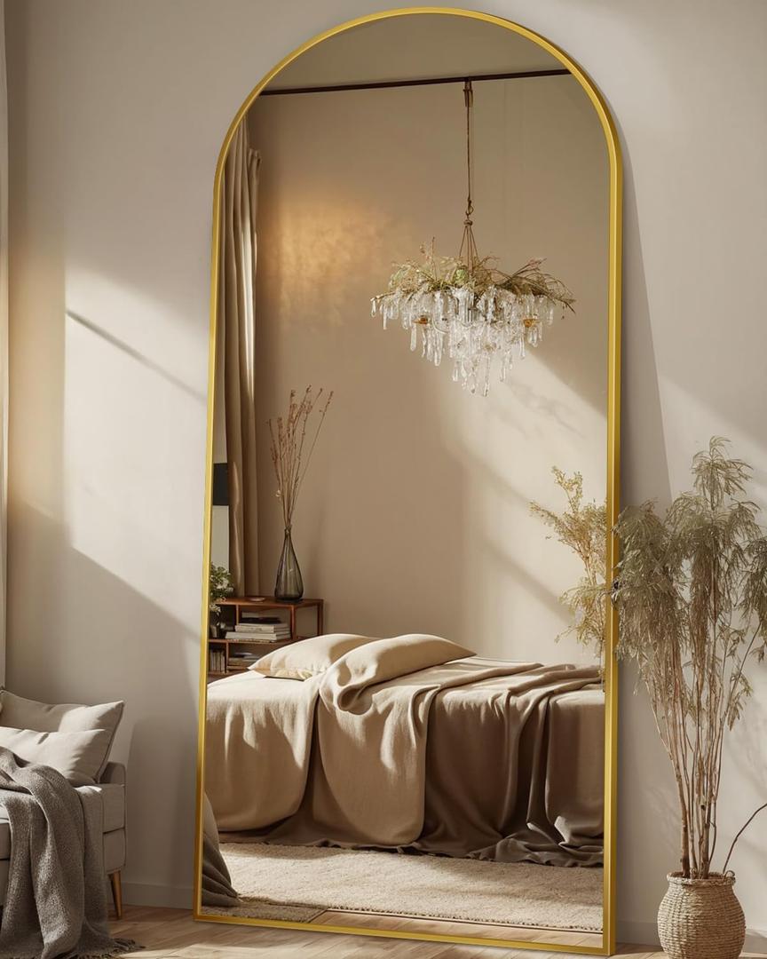 Antok 71" x28 Arched Full Length Floor Mirror, Gold Aluminum Frame, Free Standing/Wall Mount/Leaning for Bedroom, Living Room, Dressing Room