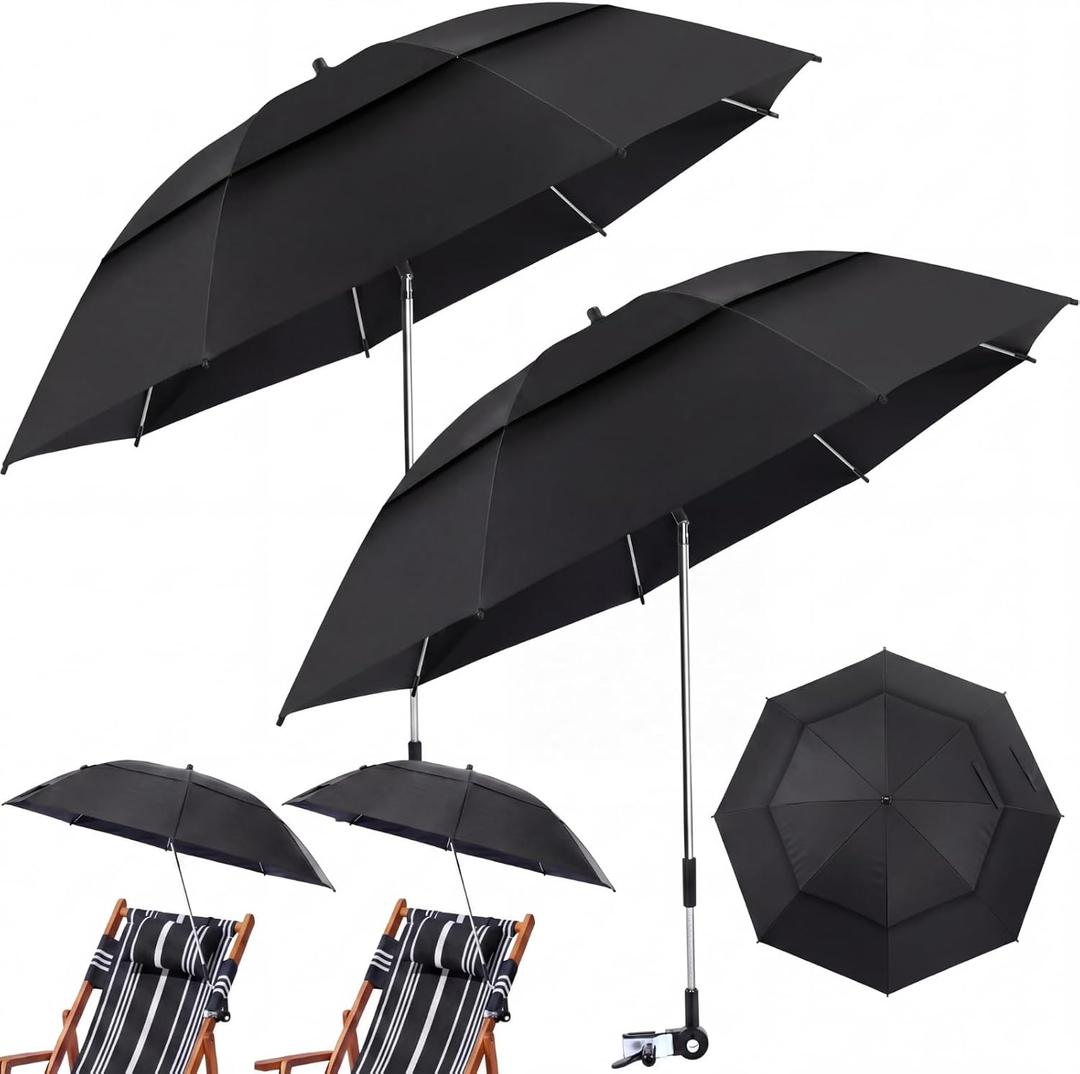 Nuanchu 2 Pcs 49" Double Canopy Beach Umbrellas with Clamp Upf 50+ Beach Chair Umbrella with Clip 360 ° Adjustable Portable Outdoor Wheelchair Patio Golf Carts Camping Stroller Fishing
