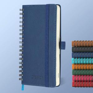 Planner 2025-2026 Daily Weekly and Monthly, 6.5"x3.75", 18 Months Spiral Bound Calendar Agenda with Self-adhesive Pen Holder, 2026 Academic Plan with Vegan Leather Soft Cover, Blue
