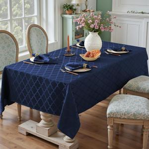 Larponder Tablecloth Rectangle, Jacquard Polyester Table Cloth, Washable & Spill Proof Table Cover for Spring Kitchen Dining Party Picnic (Rectangle, 52" x 70", Navy)