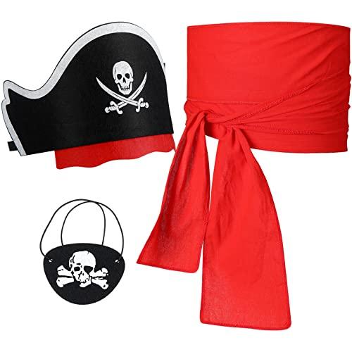 Vicenpal Pirate Costume Accessory Set Kids Pirate Eye Patches Sash Belt Captain Hat for Gasparilla Party Toddler Role Play