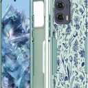 for Moto Edge 2024 Case Women - Cute Girls Phone Cover Girly Kawaii Aesthetic Unique Design Blue Flower Heavy Duty Protective Shockproof Military Grade for Motorola Moto Edge 2024 Cases