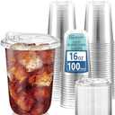 Homestockplus 16 oz Clear Plastic Cups with Lids (100 Pack) - Strawless Sip Lids, Leak-Proof & BPA-Free Iced Coffee Cups - Disposable Cold Drink Cups for Smoothies, Milkshake, Parties, Events