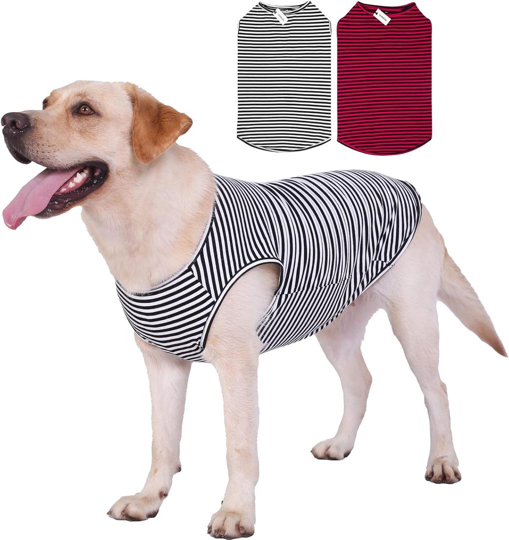 Dog Shirts Cotton Striped T-Shirts, Breathable Basic Vest for Puppy and Cat, Super Soft Stretchable Doggy Tee Tank Top Sleeveless, Fashion & Cute Color for Boys and Girls (XXL, Black+Red)