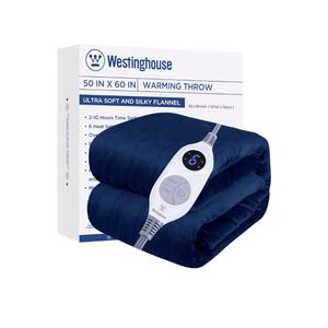 Westinghouse Electric Blanket Heated Throw, Super Cozy Soft Flannel 50"" x 60"" Heated Throw with 6 Fast Heating Levels & 2-10 Auto-Off, Machine Washable, ETL&FCC Certification, Navy Blue