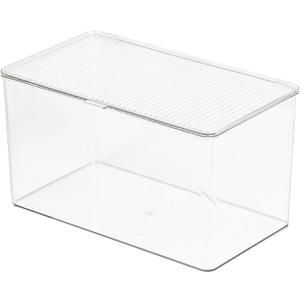 Clear Plastic Storage Bin with Lid, Organizer for Pantry, Office, Bathroom, Kitchen, Snack, Tea Bag, Coffee Container (Large)