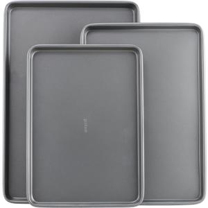 GoodCook Everyday Nonstick Baking Sheet Set, 3 Pack Includes Small (13×9) Medium (15×1) and Large (17×11) Pans Carbon Steel Construction Cookie Sheets Bakeware Set, Gray