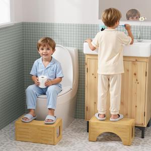 AmazerBath Toilet Stool for Toddler Potty Training, Non-Slip Baby & Kids Potty Step Stool for Bathroom Sink, Kitchen Counter, Bedroom, Closet, 7" (Natural Color)