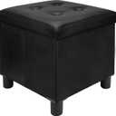 18 Inches Cube Storage Ottoman, Faux Leather Collapsible Square Folding Ottoman Furniture with Storage for Living Room Bedroom, Foot Rest Foot Stool with Legs, Black 18x18x18 Inches