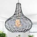 CATINER 11" Smoked Hammered Glass Pendant Light – Blown Glass Ceiling Fixture with Brushed Nickel Finish, Modern Industrial Lighting for Kitchen Island, Dining Room, Hallway, Living Room