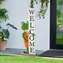 Glitzhome Welcome Sign for Front Porch, 36" H Wooden Frog Welcome Porch Sign Standing Large Signs for Home Front Door Yard Season Party Decor