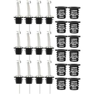 12-Pack Auto Flip Liquor Bottle Pourers with Adapters, Liquor Pour Spout Adapters set for for Large Olive Oil Bottles and Liquor Bottles - Up to 1 Inch/25mm Neck Converts Spout into Large Pour Spout