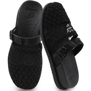 COFACE Womens Orthotic Sandals Ladies Fashion Breathable Mesh Mules Round Toe Backless Loafers Slides Adjustable Wedge Heel Cushion Walking Sandles With Comfortable Arch Support (Black), US 10