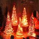 Soaoo 5 Pcs Mercury Glass Christmas Tree with LED Lights 10 Inch Large Figurine Lighted Christmas Tree Decoration Light up Tabletop Glass Decor for Home Table Centerpiece(Red)