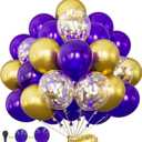 Purple and Gold Balloons,12 In 60 Pcs Dark Purple Balloon Metallic Gold Balloons and Confetti Balloon, for Mothers Day Decor, Class of 2025 Graduation Decor, Baby Shower, Birthday, Wedding Supplies