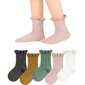 Witwot 6 Pairs Baby Girl Ruffle Crew Socks Toddler Girls Dress Sock Soft Cotton Size 6M - 7Y