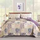 Drucon Purple Quilt Set King Size, Patchwork Pattern Spring Summer Bedspread Bedding Set, 3 Pieces Soft Lightweight Plaid Coverlet with 2 Pillow Shams for All Season 104x90 Inch