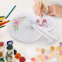 Coloch 48 Pack Folding Paper Hand Fans with Plastic Handle, Plain White Round Party Fans Pocket Fan for Wedding, Party Favor, Celebration, Home Decoration