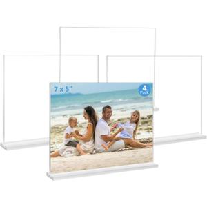 Acrylic Picture Frame 5x7 inches, 4 Pack Clear Plastic Picture Frames Holder Standing,Double Sided Picture Desktop Display for Photo Home Office - Horizontal (7x5")