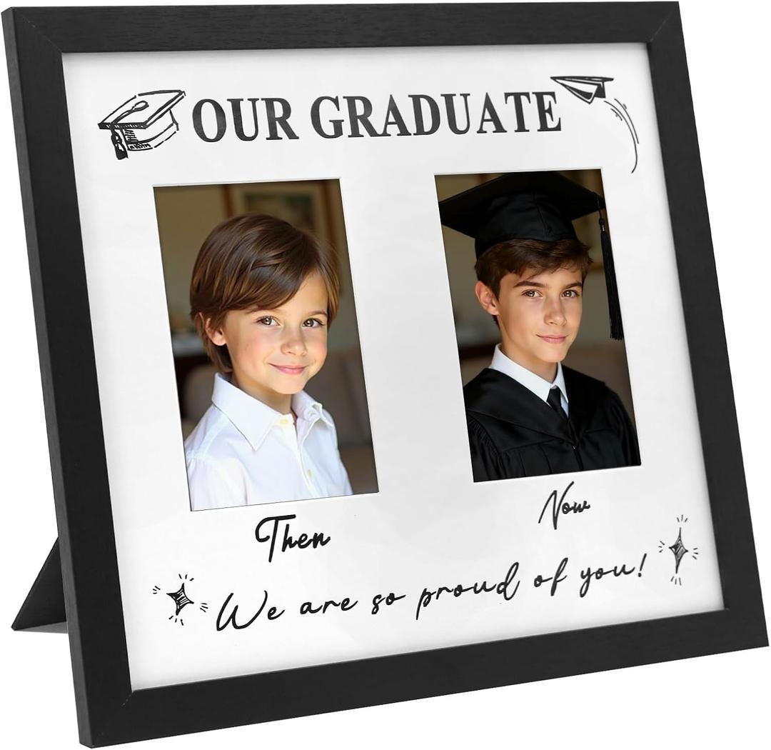 GraduatePro Then and Now Graduation Picture Frame for 2 Photos, HD Real Glass -Double 4x6 Frame, Graduation Gift for Son, Daughter, High School & College Graduate Keepsake for Parents