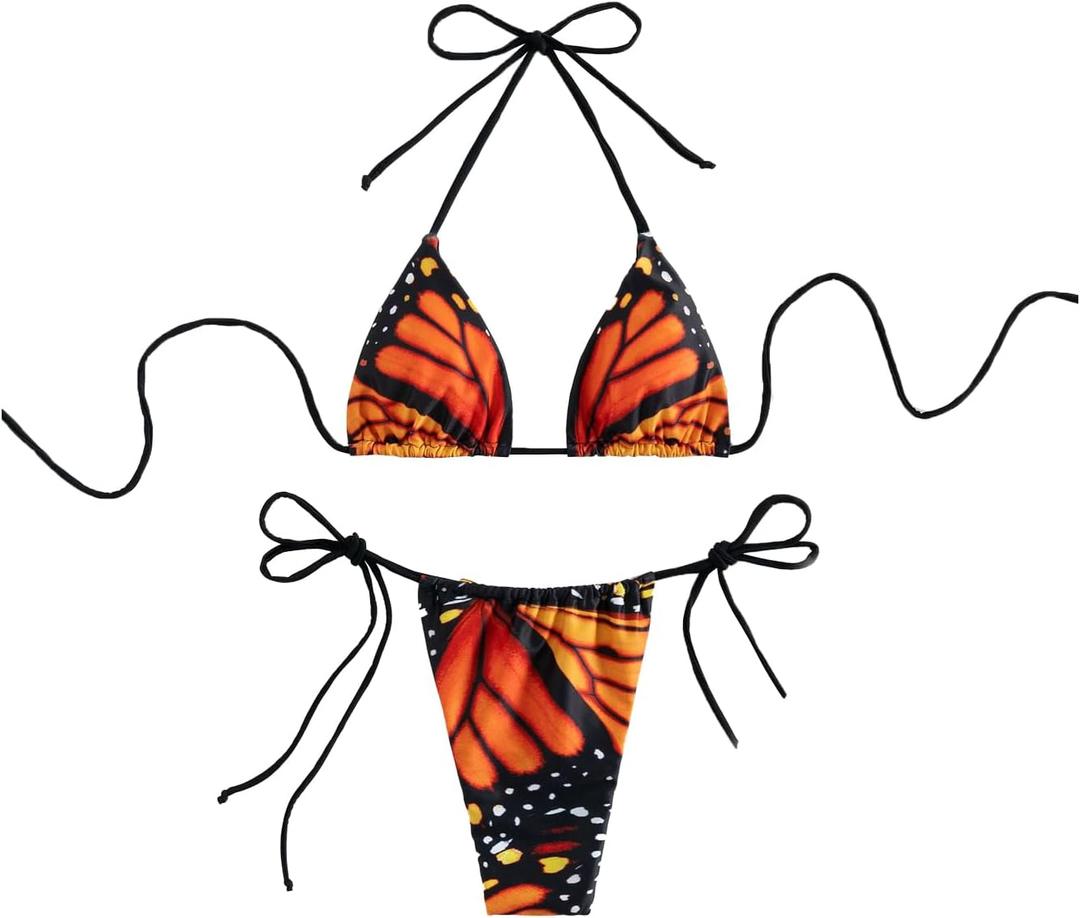 Women's Halter 2 Piece Bikini Set Sexy Tie String Triangle Bathing Suits (Red, Small)