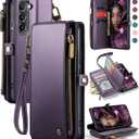 Defencase Compatible with Galaxy S21 FE 5G Case Wallet with RFID Blocking Card Holder for Women Men, PU Leather Magnetic Snap Flip Zipper Strap Phone Case Fit for Samsung Galaxy S21 FE 5G, Purple