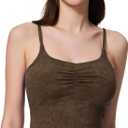 Women's Sweetheart V Neck Tank Top Adjustable Straps Workout Yoga Tops Going Out Basic Casual Crop Cami Shirts (Brown)