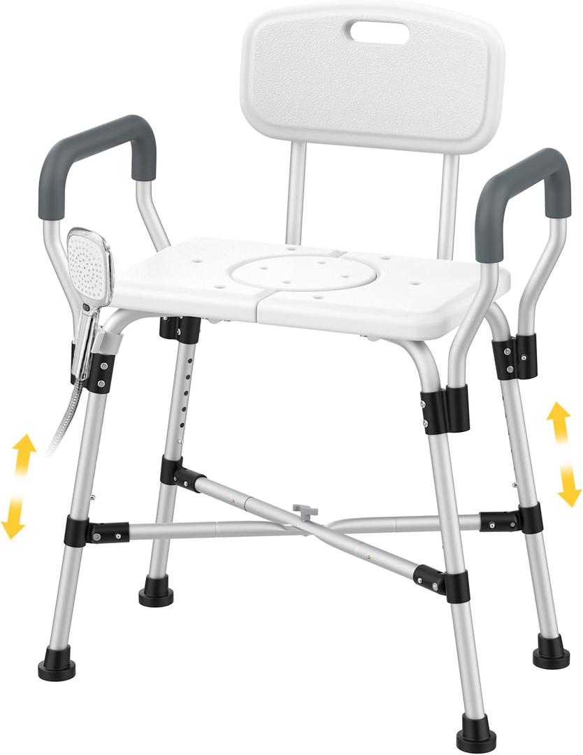 Upgraded XL Shower Chair with Padded Armrests & Back, 500lbs Extra Wide Shower Seat for Bathtub, Adjustable Bath Chair with Crossbar, Anti-Slip Shower Seats for Adults,Elderly,Disabled