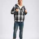 G Gradual Men's Flannel Jacket Fleece Sherpa Lined Hoodies Zip Up Plaid Shirt Warm Winter Jackets for Men with Zipper Pockets (Black, L)