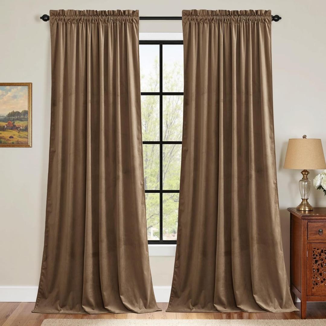 StangH Brown Curtains for Bedroom, Elegant Velvet Light Blocking Window Treatments Vertical Cozy Thermal Insulated Drapes for Living Room Nursery, W52 x L108, 2 Panels