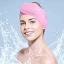 Hoteam 30 Pack Spa Headband Facial Esthetician Hair Wrap for Women Adjustable Makeup Sports Shower Stretch Towel with Tape(Pink)