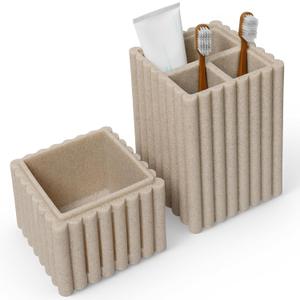 Home Stone Toothbrush Holder with Lid, Elegant Beige Bathroom Toothbrush & Toothpaste Organizer Modern Hidden Closed Toothbrush Holders for Bathrooms (Beige)