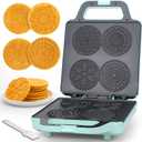Bakers Friend Pizzelle Maker Electric, 4 X 3.5 Pizzelle Waffle Cookies for Christmas Baking Supplies, Stroopwafel Iron, Cookie Maker Machine with Pattern, Thin Waffle Maker, Aqua
