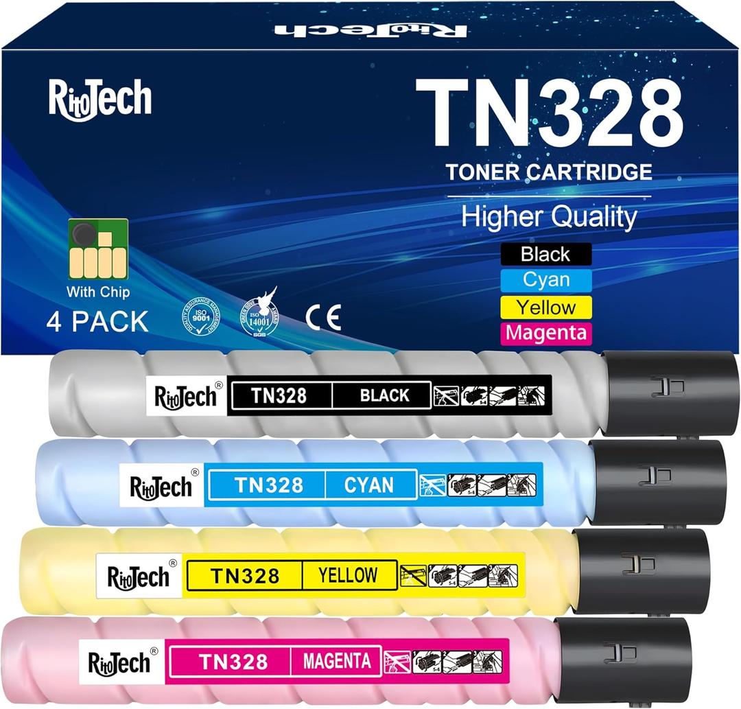 TN328 TN626 TN330 TN628 Toner Cartridges 4 Pack Compatible for Konica Minolta Bizhub 300i 360i 250i 7130i 550i 650i 450i 750i C361i C251i C301i C451i C551i C651i Printer No powder leakage, No Fading