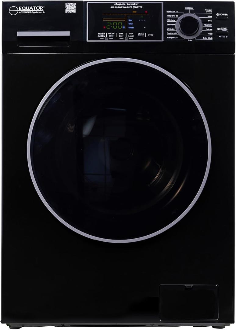 Equator 24" Original 110V Ventless Compact Combo Washer Dryer 1.6 cu.ft./15 lbs FULLY BUILT-IN 1400 rpm in Black