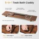 Luxury Teak Bathtub Caddy Tray - 35" Expandable Bath Bridge for Freestanding & Standard Tubs - Water-Resistant Solid Wood Spa Organizer with Wine Glass, Phone Holder & Non-Slip Grips