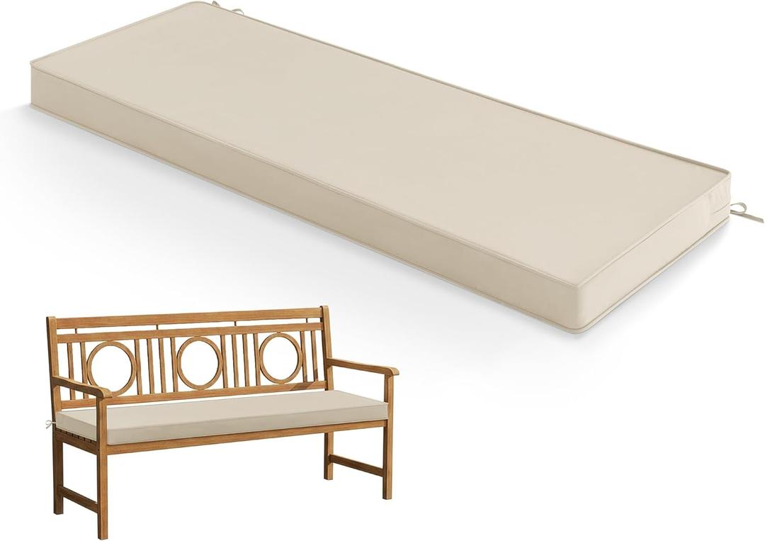 Summsun Outdoor Bench Cushion: Waterproof and Fade Resistant Patio Furniture Cushions - Non-Slip Bench Pad Cushion with Removable Cover for Garden Swing Porch Sofa Settee, 48 x 18 x 3 Inch, Beige