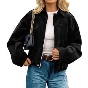 Womens Faux Suede Jackets Fall Fashion Outfits Coat Winter Clothes Open Front Cropped Jacket (Medium, Black)