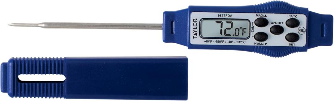 Taylor 9877FDA Compact Waterproof Digital Food Thermometer, 2.81 Inch Stem Length with an FDA Recommended 1.5mm Probe Diameter, NSF, Blue