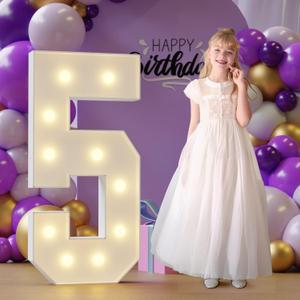 Marquee Numbers 5th-Birthday Large Decorations: 4ft Light Up Numbers Birthday Sign for Boy Girl Five Year Old Anniversary Mosaic Party Decor Backdrop Big Foam Board Number 5