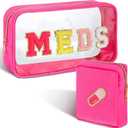 Hillban 2 Pcs Medicine Bag Chenille Letter Patch Meds Bags Travel Cases Preppy Clear Nylon Portable Makeup Bags Zipper Cosmetic Toiletry Storage for Women PVC Transparent Mini First Aid Bag(Lovely)