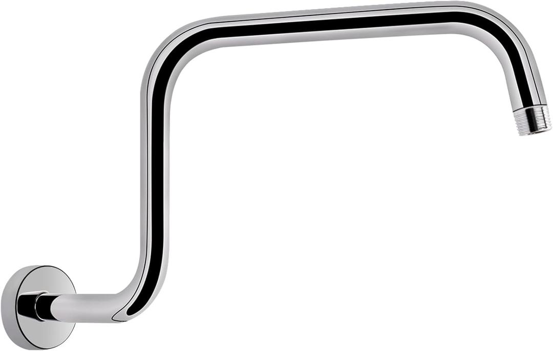 S Shaped Shower Arm, High Rise Shower Head Extension Pipe Standard 1/2" Connection with Flange, Awesome Shower Experience-Stainless Steel Bathroom Accessory(16 Inch Z-S Shape, Chrome Finish)