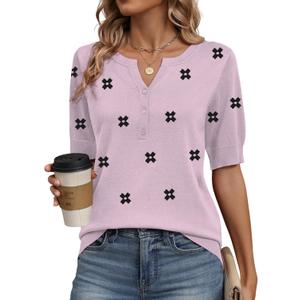 Zeagoo Women's Short Sleeve Sweater 2026 Spring Summer Tops Lightweight Casual V Neck Sweaters Dressy Work Blouses Clothes (Purple, M)