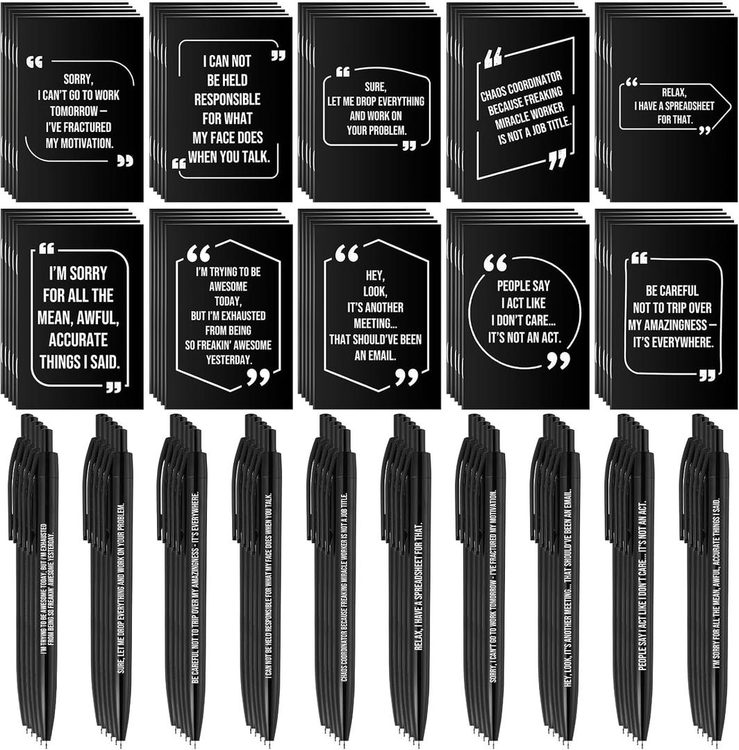 Tenceur Sarcastic Funny Gifts Bulk for Adults Coworkers Women Negative Passive Mini Notebooks Ballpoint Pens Office Gifts for Employees Staff Team(50 Sets)